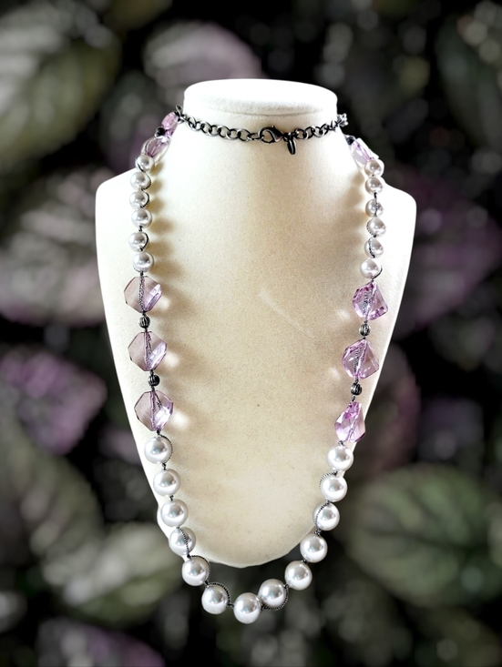 LOFT Jewelry - LOFT | Long Elegant Silver Tone Lavender Crystal & Faux Pearl Necklace